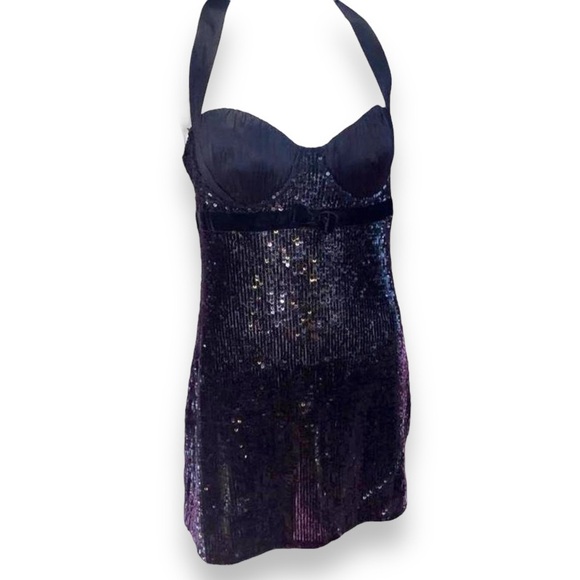 Marciano black sequin halter mini dress size medium - Picture 2 of 12